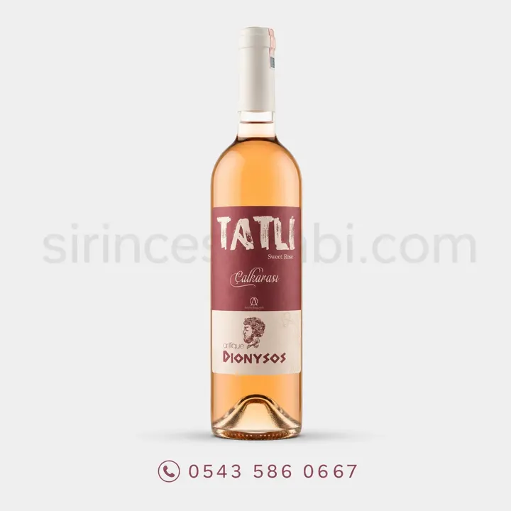 750 ml hacimli, pembe renkli Dionysos Tatlı Çalkarası roze şarap şişesi.