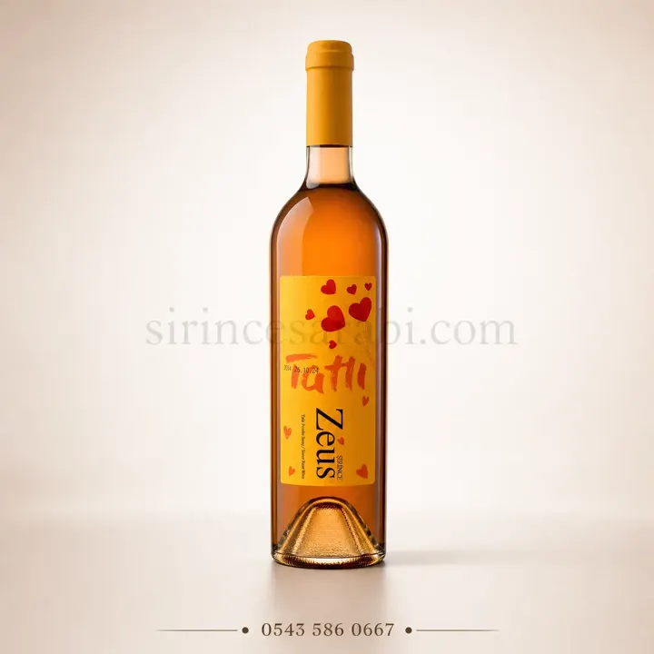 750 ml hacimli, pembe renkli Zeus tatlı roze şarap şişesi.