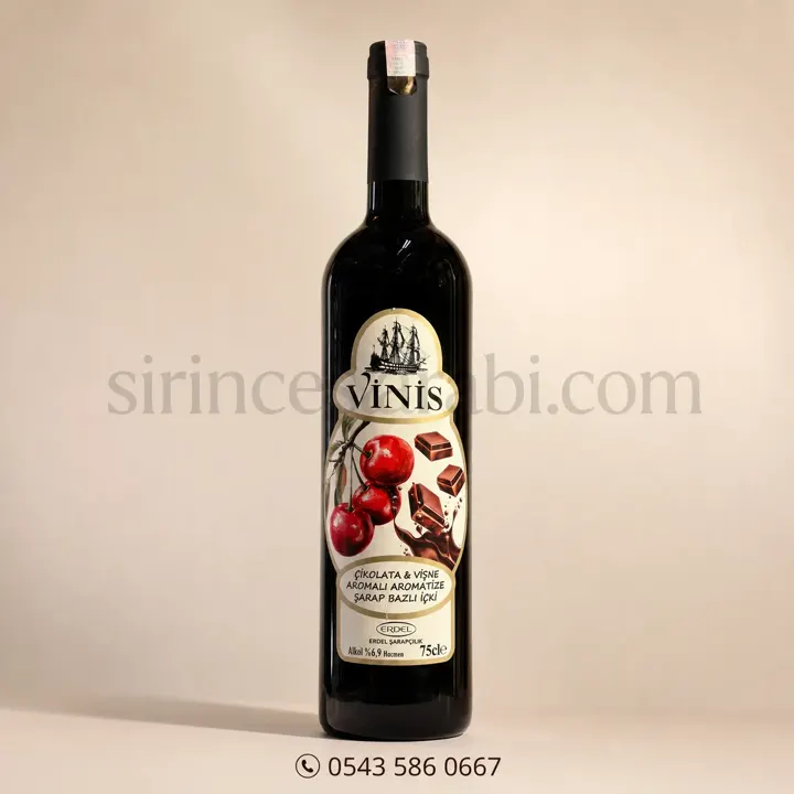 Vinis marka çikolata ve vişne aromalı 750 ml meyve şarabı şişesi
